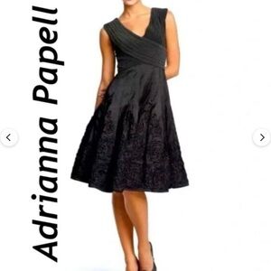 Adrianna Papell black formal midi v-neck formal dress, fit & flare, Size 10P